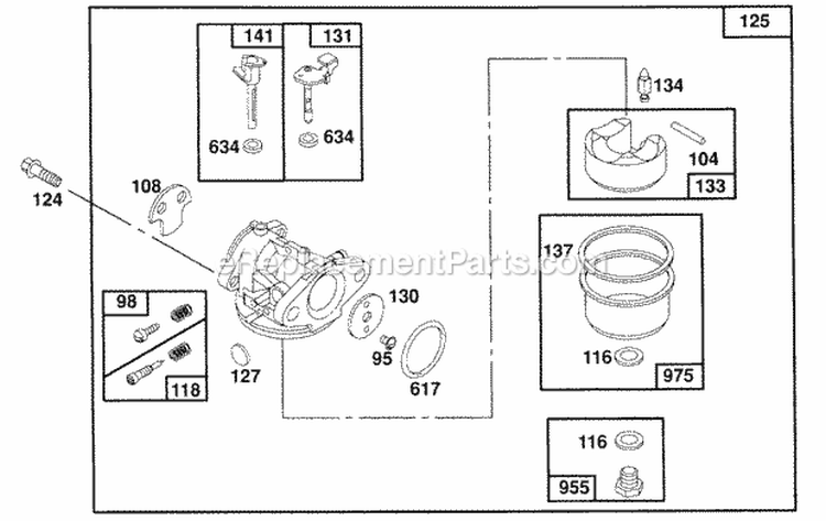 Carburetor Assembly Diagram and Parts List for 121802-0444-01  Briggs and Stratton Engine